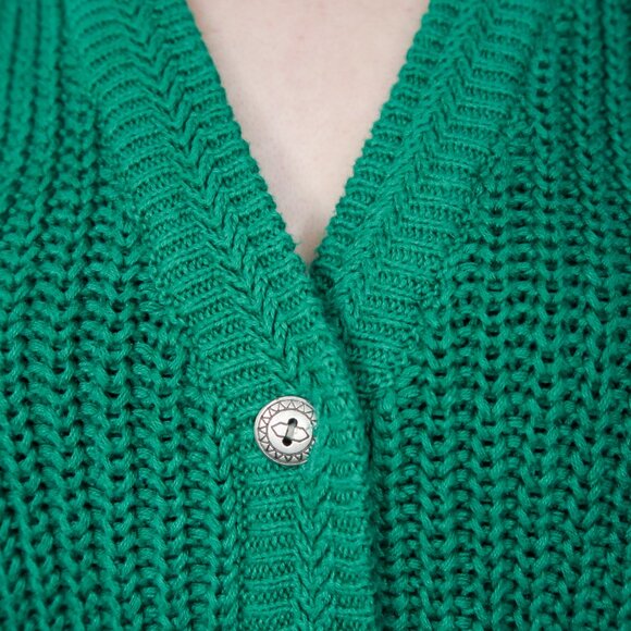 Vintage 80s Green Chunky Knit Cardigan Sweater - Picture 5 of 6
